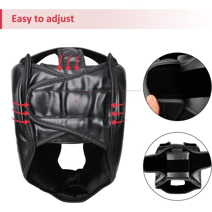 Боксерський головний убір для дітей та дорослих, зі штучної шкіри, шолом для тренувань MMA, кікбоксингу, MMA, муай-тай, спарингу, бойових мистецтв, карате, тхеквондо, розмір S, чорний