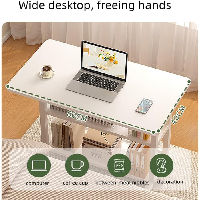 Мобільний комп&39ютерний стіл, портативний офісний стіл на колесах, стіл з регульованою висотою, офісний стіл для студентів та працівників, 80x40x60-90 см (чорний)