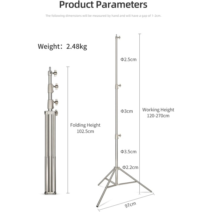 Амбітна 280 см 9 футів студійна фотостудія з нержавіючої сталі світлова підставка для HTC Vive VR, відео, портрета та предметної зйомки (2 шт. ) 280 см/9 футів 2 шт.