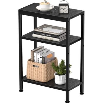 Вузький приставний столик, тумбочка біля ліжка, маленький столик, 3 полиці, вузька тумбочка з місцем для зберігання, приставний столик до дивана для вузьких приміщень, вітальні, спальні, кухні та балкону, кабінету (чорний) 20Г x 43Ш x 67,5В см Чорний 1