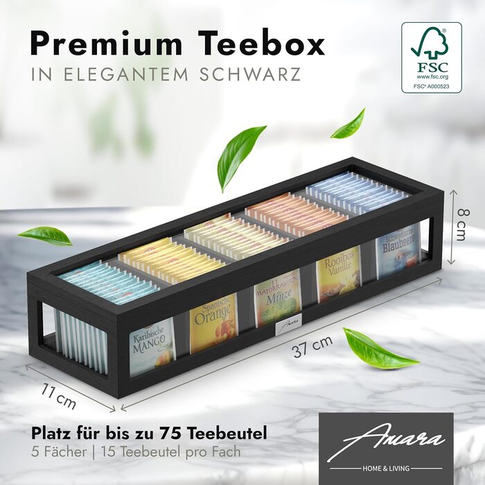 Органайзер для чайних пакетиків Amara Home & Living для шухляди, шафи, кухні та комори (на 75 чайних пакетиків) - Прозорі чайні коробки для зберігання - Коробка для зберігання як чайна скриня, контейнер для чаю та чайна полиця