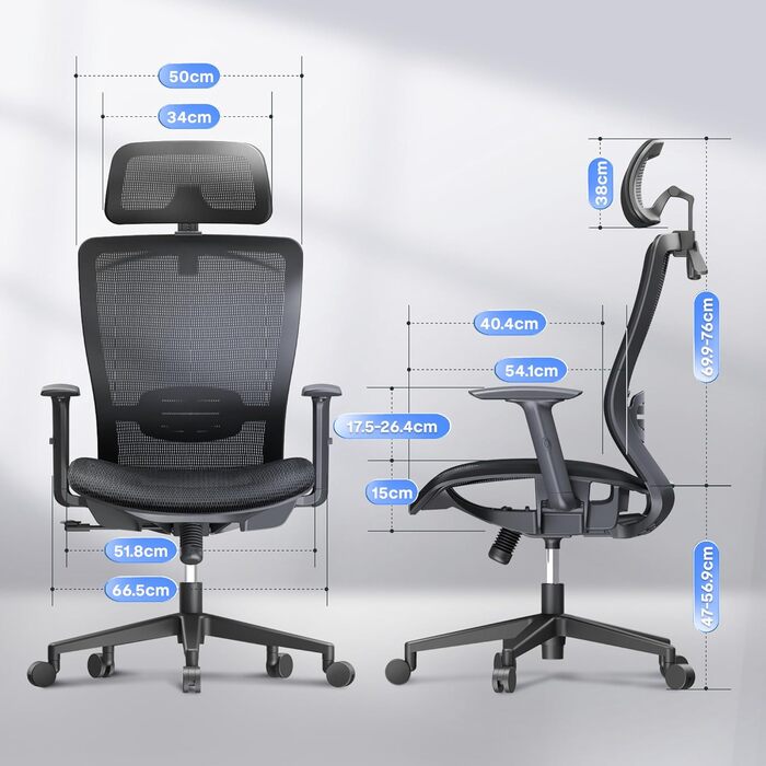 Офісний стілець FLEXISPOT OC3 Ергономічне робоче крісло Комп&39ютерне крісло з регульованою висотою сидіння, підголівником, підлокітниками, поперековою опорою та роликами Робочий стілець (чорний) OC3 Basic (чорна сітка)