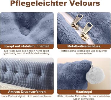 Подушка для спини, клиноподібна подушка, подушка для спини ліжка та дивана, зручна подушка для читання зі знімним чохлом та практичною бічною кишенею - ідеально підходить для того, щоб спиратися на неї в ліжку, світло-сіра, 200 см
