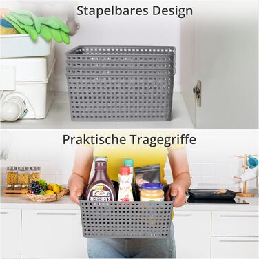 Пластикові кошики для зберігання Winter Shore, сірі 4 шт. - плетені дизайнерські кошики для зберігання речей у шафах, на кухонних полицях, під раковинах, у пральнях, спальнях, ванних кімнатах - 29 x 22,5 x 12 см