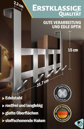 Вішалка для верхнього одягу Menz Premium, 5 гачків - Вішалка для верхнього одягу з нержавіючої сталі, надзвичайно міцні дверні гач