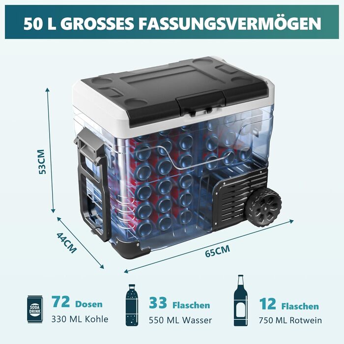 Автомобільний холодильник EUHOMY 50L, компресорний холодильник -2020, 12V холодильник 12V DC/220V AC, з керуванням за допомогою застосунку, портативний морозильник на колесах для кемпінгу, подорожей, риболовлі, використання на свіжому повітрі CFB 50L