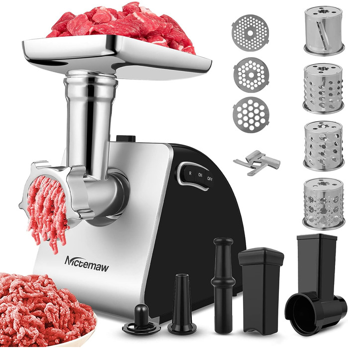 Професійна електрична м'ясорубка 5 в 1, багатофункціональна, 2000 Вт, нержавіюча сталь 3 диски для фаршу, овочерізка, насадки для ковбас, куббе та печива