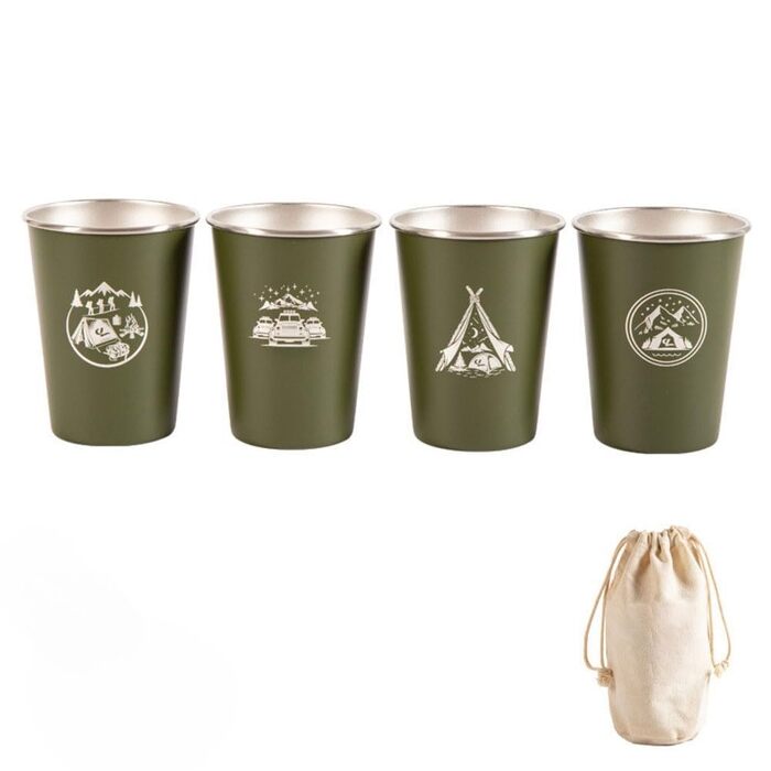 Набір із 4 кавових чашок з нержавіючої сталі 304 об&39ємом 350 мл для активного відпочинку, зелений, для походів