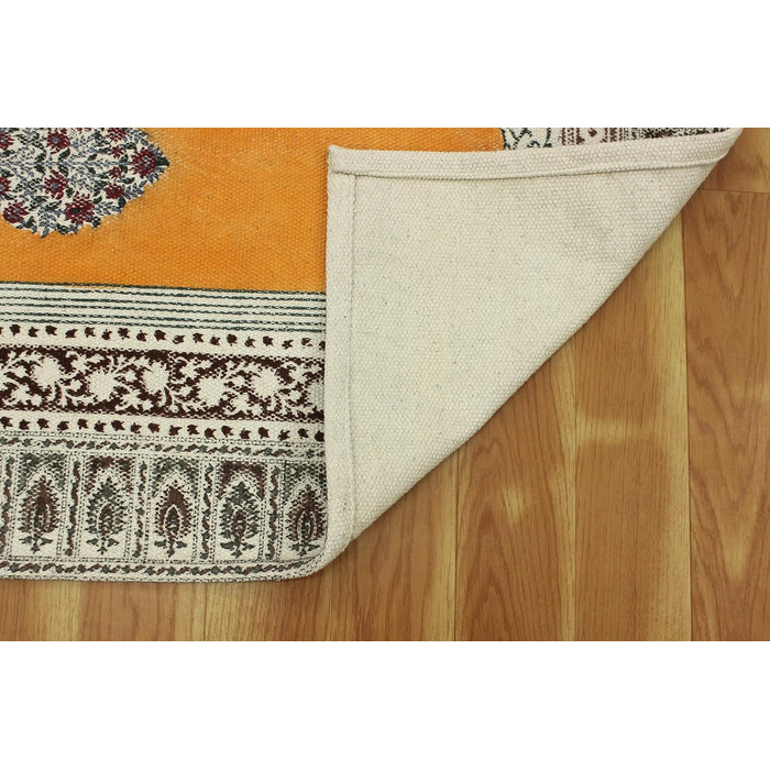 Бежевий, коричневий бавовняний з квітковим принтом Dhurrie Boho Kilim плоского плетіння Критий килим для передпокою Кімнатний деко