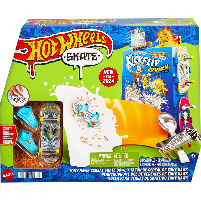 Набір грифів для скейтів Hot Wheels Skate Tony Hawk у вигляді миски для пластівців, 1 ексклюзивна дошка та пара знімних черевиків,