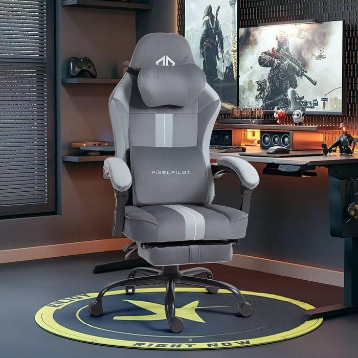 Ергономічне ігрове крісло PixelPilot Дихаюча тканина Ігрове крісло з підставкою для ніг, підголівником та поперековою опорою, ігрове ПК-крісло з широким сидінням, офісне крісло вантажопідйомністю 150 кг (Nebula I, сірий) Grey Nebula