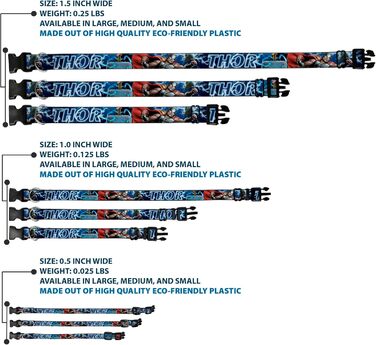Нашийник для собак, пластиковий, Месники, Тор, Молот, в динамічній позі, Галактика, Синій, Білий, ширина 33-45,7 см, 1.5 см - підходить для обхвату шиї 33-46 см, розмір S