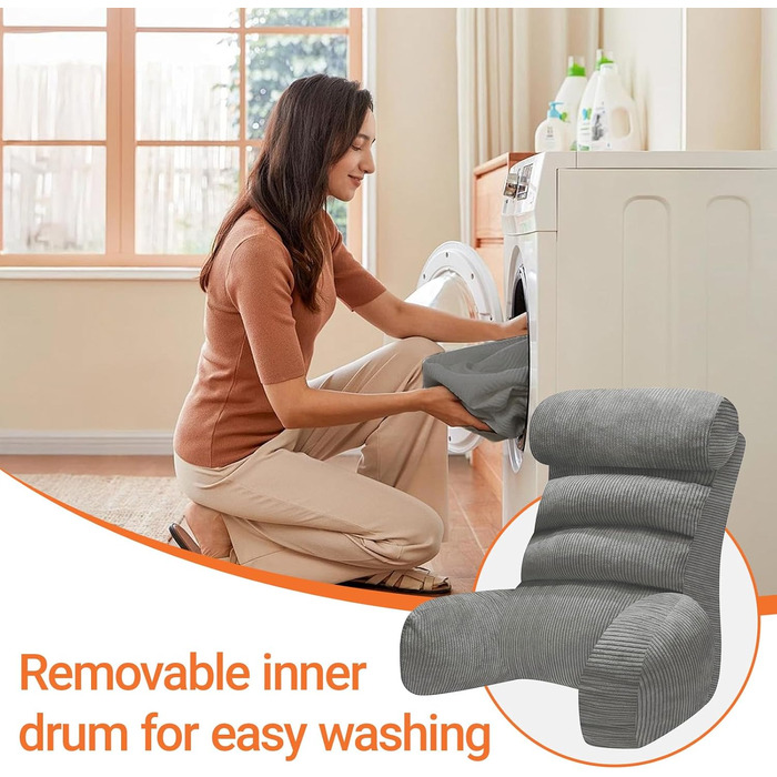 Подушка для читання зі спинкою для дорослих з підлокітниками. Знімний чохол, який можна прати. Зручна підтримка спини. Зручна для сидіння, читання або перегляду телевізора на підлозі чи дивані (темно-сіра)