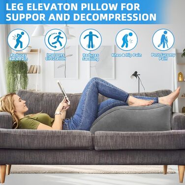 Подушка для підняття ніг, подушка для підтримки ніг з повітряним насосом, надувна клиноподібна подушка для сну, валик для колін для покращення кровообігу та зменшення набряків