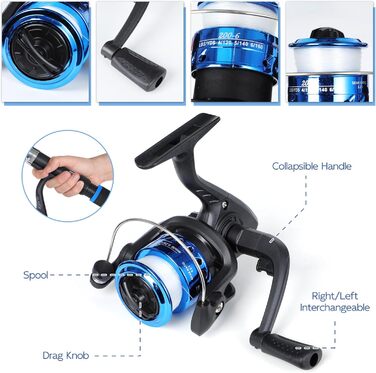 Рибальський набір для дітей, телескопічна вудка та котушка 180 см, дитячий стартовий набір для риболовлі, набір вудок для дітей з рибальською котушкою, набір приманки та сумки для перенесення, рибальські аксесуари для дітей, синій