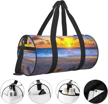 Спортивна сумка для подорожей, пляжна сумка з принтом Захід сонця, сумка на нічліг, чорна, універсальний розмір