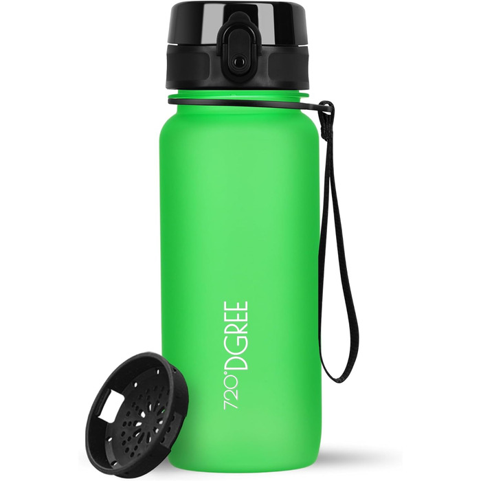 Пляшка для води 720DGREE 1л Sport 'uberBottle softTouch Sieb - Без BPA - Пляшка для води для універі, роботи, фітнесу, велосипеда, активного відпочинку, роботи - спортивна пляшка з тритану - легка, ударостійка, багаторазова (650 мл, класичний зелений - зе