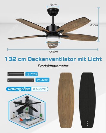 Стельовий вентилятор Airwit 106 см з підсвічуванням Двосторонні лопаті, Тихий стельовий вентилятор з підсвічуванням і пультом дист