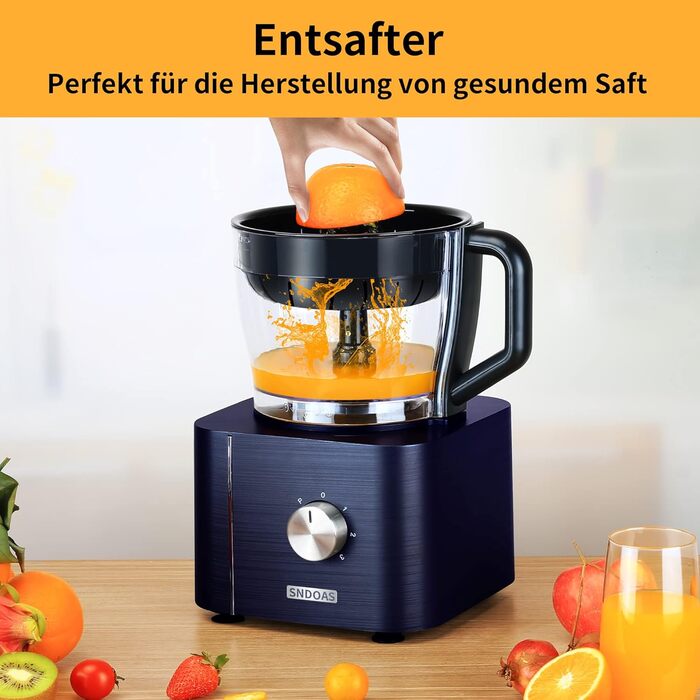 Кухонний комбайн SNDOAS, багатофункціональний кухонний комбайн 1100 Вт, чаша для замішування тіста 3,2 л, подрібнювач кухонного комбайна, блендер 1,5 л, м'ясорубка, темно-синій