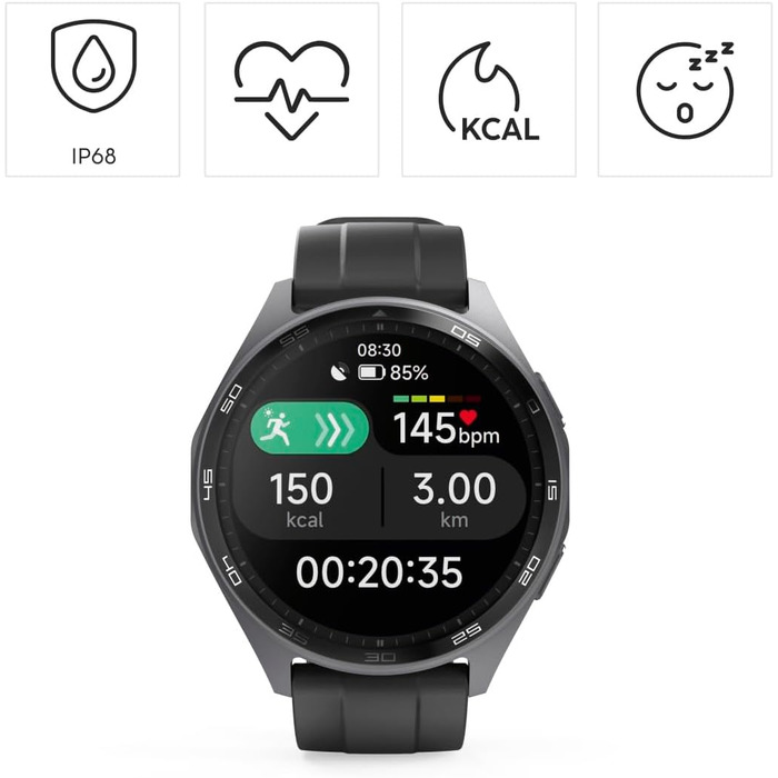 Розумний годинник Hama (кольоровий AMOLED-дисплей 1,43 дюйма, GPS, функція телефону, водонепроникний, WhatsApp, голосовий помічник, трекер сну, 110 спортивних режимів плани тренувань, крокомір, пульсометр, калорії тощо) чорний