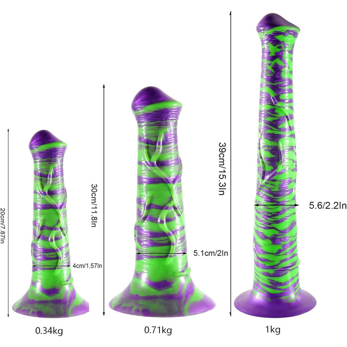 Кінський фалоімітатор, Довгий фалоімітатор XXL Кінський фалоімітатор з сильною присоскою, Секс-іграшки для пар Чоловіки Жінки (Фіолетовий Зелений, L) Фіолетовий Зелений L, 39