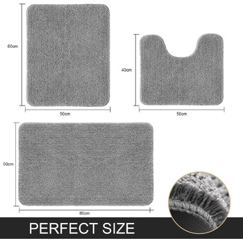 Килимок для ванної, сірий, набір з 3 предметів для ванної кімнати, нековзні килимки та килимки для ванної, нековзний килимок для ванної, що прається, надтовстий килимок для ванної з мікрофібри (сірий, 40x5050x6050x80см) 50 x 80 см (прямокутний) сірий (ком