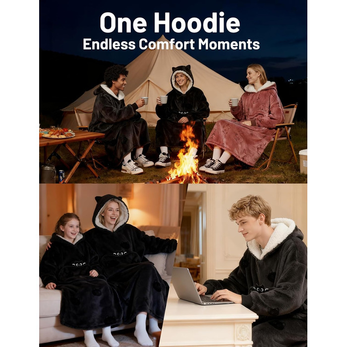 Ковдра Mewaii з рукавами, м&39яка фланелева ковдра з худі з шерпи для жінок та чоловіків, ідеально підходить для дому, подорожей та любителів домашніх тварин, світло-чорна