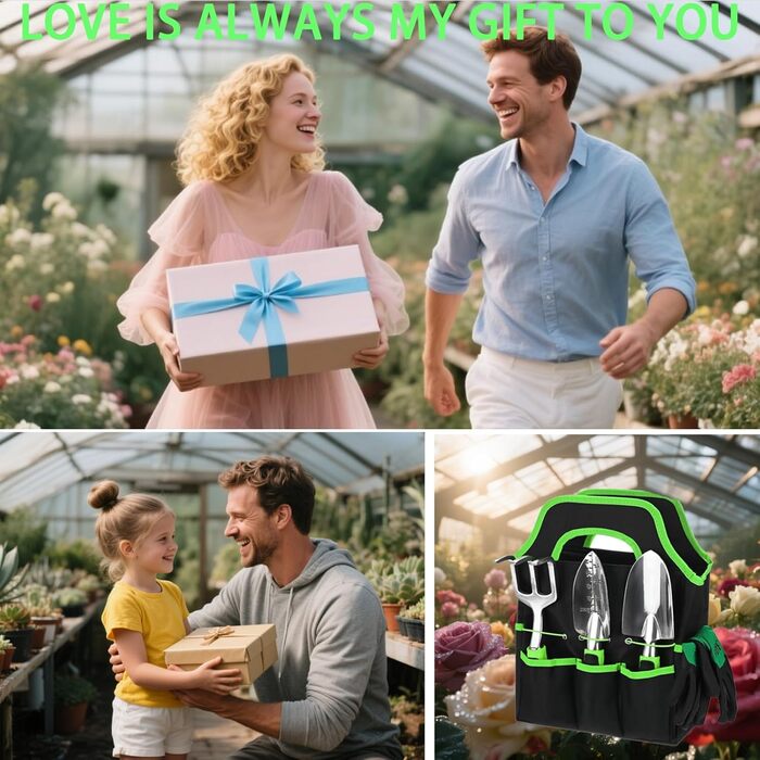 Набір садових інструментів Gartenwerkzeug, 7 предметів. Легкий набір ручних інструментів з алюмінієвого сплаву з антикорозійним покриттям, чудовий подарунок. У комплекті міцний чохол для зберігання та ергономічні ручки з протиковзким покриттям (Зелений)