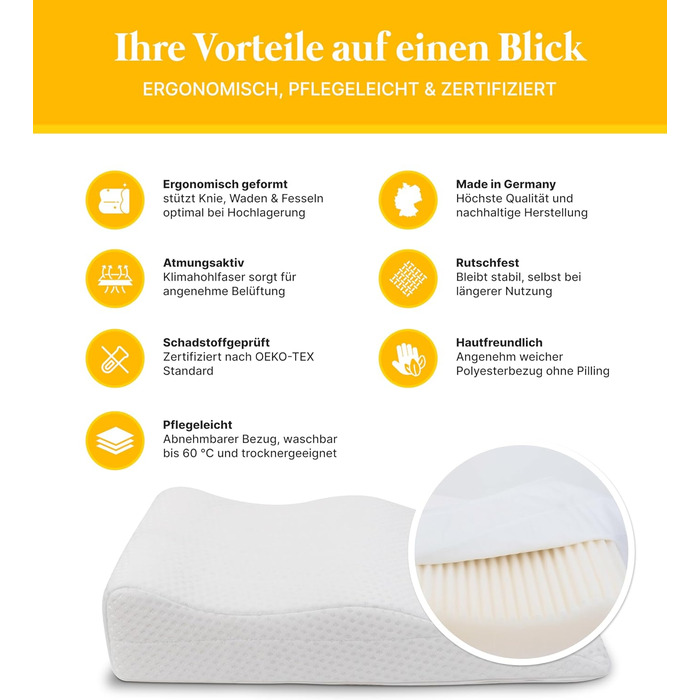 Подушка для підняття ніг Medicline Ергономічна підйомна подушка для розслаблення та покращення кровообігу Дихаюча, підходить для алергіків, сертифікована Oeko-TEX Зроблено в Німеччині