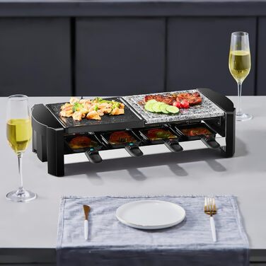 Раклет гриль 8 чол. Прилад для раклету Раклет гриль Вечірка Гриль Електричний гриль Настільний гриль Твердий натуральний камінь І пластина для гриля з покриттям 1300 Вт Нагрівальний елемент з нержавіючої сталі