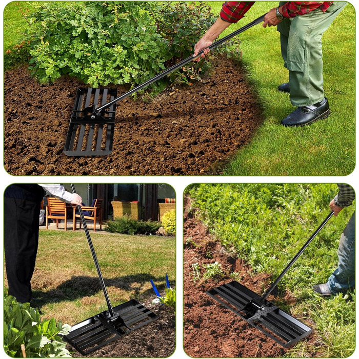 Вирівнювальний граблі Rasen Rakel з нержавіючої сталі для видалення піску та підсипки газону, 75x25 см, ручка 200 см - чорний