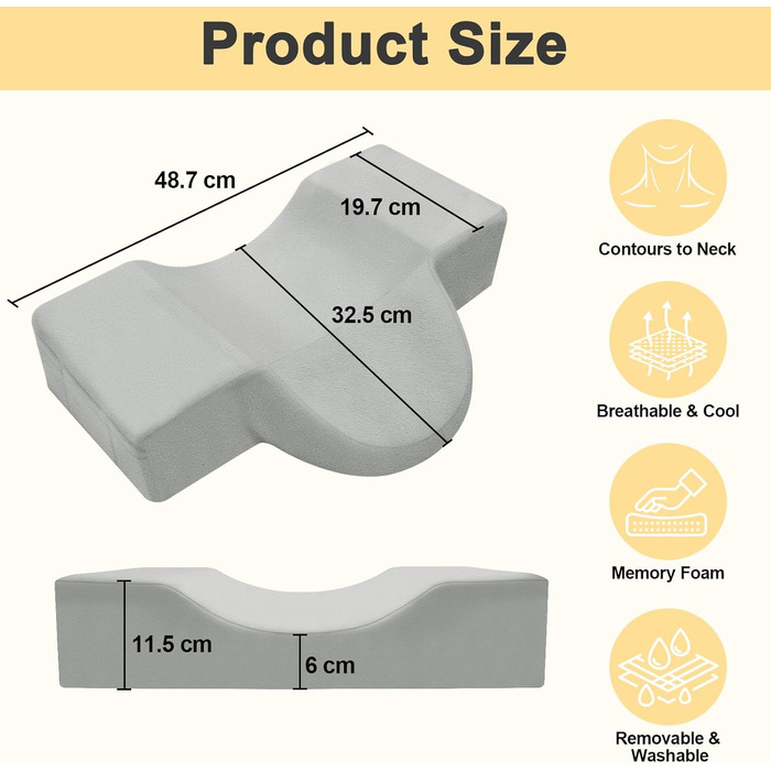 Подушка для нарощування вій CGBE U-подібної форми подушка для шиї для нарощування вій, ергономічна подушка для підтримки шиї, фланелева подушка для вій для використання вдома та в салонах краси. Сіра.