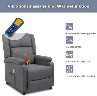 Крісло під телевізор LEADZM, відкидне крісло, шезлонг, електричний масаж та підігрів, ручне регулювання кута нахилу спинки, відкидне крісло до 120 кг, одномісний диван