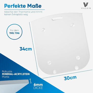 Розсувна дошка Villkin, сумісна з Thermomix TM5 і TM6 - Виготовлена з акрилового скла з високоякісними тефлоновими планерами - Накладка для зручного переміщення (універсальне, матове скло/прозоре) Універсальне матове скло / прозоре