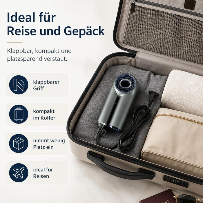 Іонізуючий складаний фен ADLER EUROPE 1600 Вт, 110 000 об/хв, Anti-Frizz