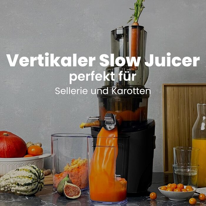 Соковижималка Kuvings REVO830 Slow Juicer - електрична соковижималка з потужним двигуном для цілих фруктів і овочів, потужність 240 Вт (чорний матовий)