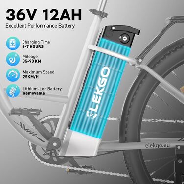 Дюймовий електричний велосипед, 7-швидкісний жіночий велосипед, міський електровелосипед, РК-дисплей, з передньою вилковою підвіскою, міський електровелосипед для чоловіків та жінок, спеціальна версія (білий колір), 28-