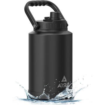 Пляшка для води Arslo 1 галон, великий ізольований глечик для води з ручкою, пляшка для води з нержавіючої сталі 1 літр, чорна, гл