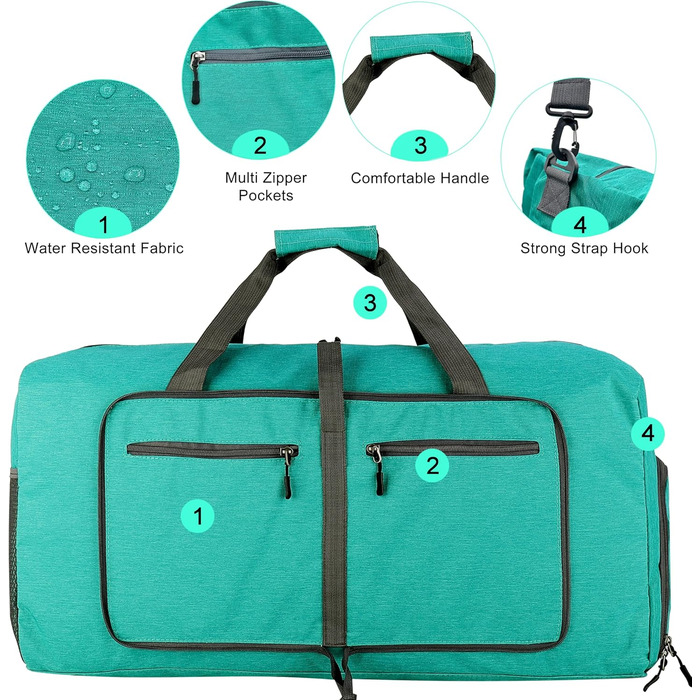 Спортивна сумка-валіза 60л, складана, водонепроникна, з відділенням для взуття, для подорожей, спорту, тренувань, відпочинку (колір зелений конопляний)