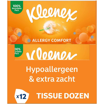 Коробка косметичних серветок Kleenex Allergy Comfort, носові хустинки для алергіків, 12 коробок 56 паперових носових хусток, 3-шарова, гіпоалергенна, оптова упаковка 672 шт. и (1 упаковка)