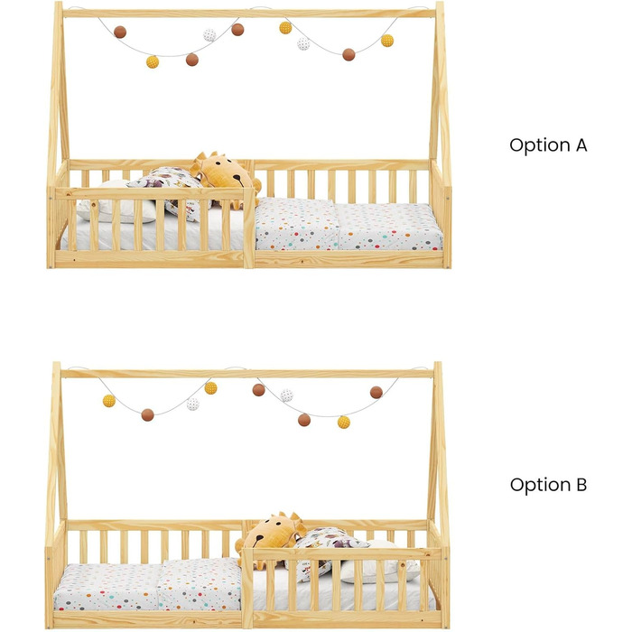 Ліжко IDIMEX Nicolas House 90 x 200 см Natural - Дитяче ліжко від підлоги до стелі, включаючи захист від падіння з обох боків, ліжко Монтессорі з масиву дерева
