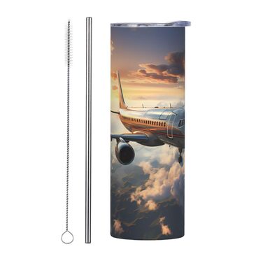 Кухоль об&39ємом 590 мл з прямою трубочкою, літаки злітають, дорожній кухоль з принтом, підходить для кемпінгу, офісу та дому.