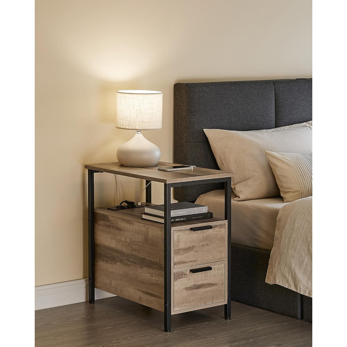 Приліжковий столик VASAGLE з подовжувачем, 2 шухляди, диван-столик, тумбочка для вітальні, спальні, колір верблюжого коричневого кольору - чорнильний LET325K01 1 колір верблюжого коричневого кольору чорнильний чорний