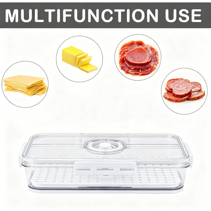 Коробка для зберігання сиру та ковбаси для холодильника, комплект з 2 шт. коробка Deli з лотком для зливання рідини та таймером, герметична, штабелюється та прозора, ідеально підходить як коробка Deli для сиру та ковбаси в холодильнику