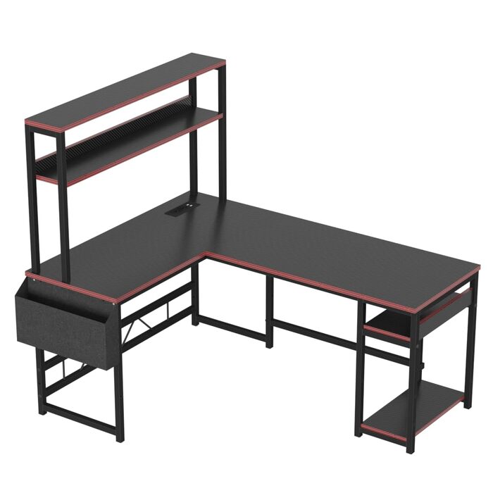 Кутовий ігровий стіл Devoko 155x100 см - світлодіодне освітлення, 2 розетки 2 USB-порти, чорний - Комп&39ютерний стіл із місцем для зберігання для геймерів та домашнього офісу 155 x 100 см, чорний