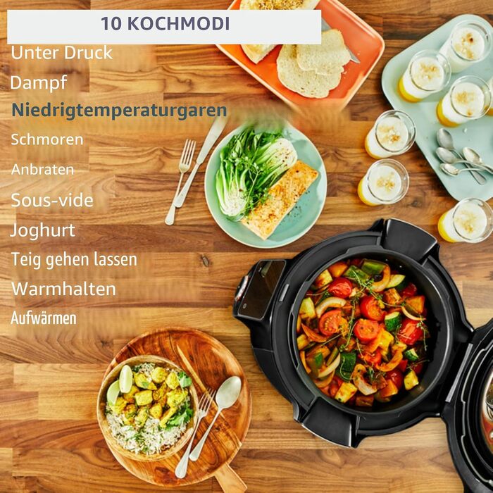 Мультиварка-скороварка Moulinex Cookeo Wi-Fi 10-в-1, 10 режимів приготування, покрокові інструкції, CE96G810, чорна