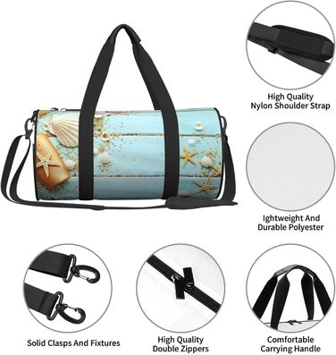 Спортивна сумка, дорожня сумка, пляжна тематика, принт мушлі, сумка на нічліг, чорна, універсальний розмір, сумка для подорожей