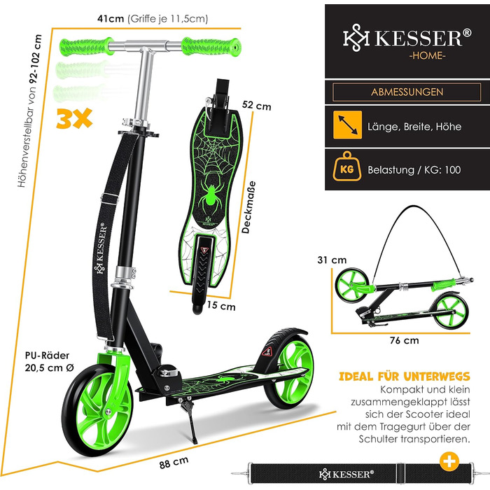Самокат KESSER Самокат Дитячий самокат Самокат Міський самокат Самокат Kick самокат Самокат Kick самокат 1st Spider (зелений)