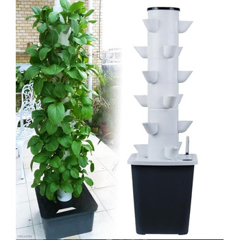 Стручків Hydroponics Tower Garden Гідропонна система вирощування Аеропоніка Набір для вирощування трав, фруктів і овочів з гідратаційним насосом, адаптером, сітчастими горщиками, таймером для трав, фруктів і овочів 30 отворів, 30