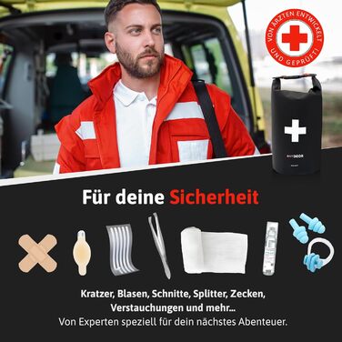 Аптечка зовнішня - DIN13167 - Водонепроникна та легка - Розроблена разом з лікарями - Аптечка для піших прогулянок, скелелазіння,